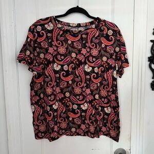 LOFT NWT Paisley Print Women's Top - Black and Pink Size XL